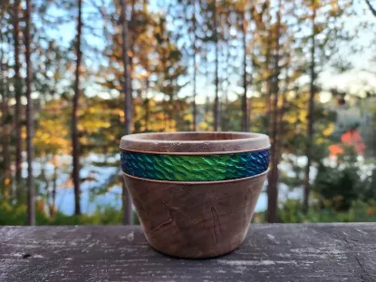 Picture of Hand-Turned Decorative Hardwood Bowl – Canadian Made with Unique Light-Shifting Pattern & Leather Finish
