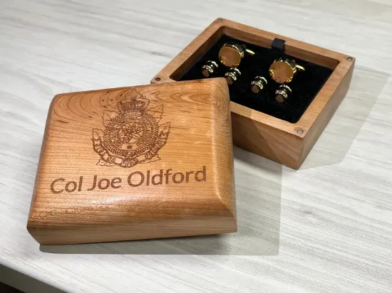 Picture of The Valor Collection : Cufflinks and Shirt Studs Set – Custom Engraved with Matching Cherry Wood Box