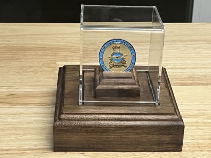 Picture of The Tribute Keeper : Challenge Coin Display – Personalized Wooden Stand with Engraving Option and Optional Cover