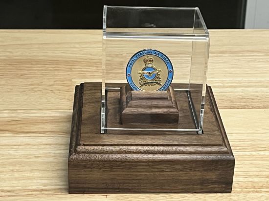 Picture of The Tribute Keeper : Challenge Coin Display – Personalized Wooden Stand with Engraving Option and Optional Cover